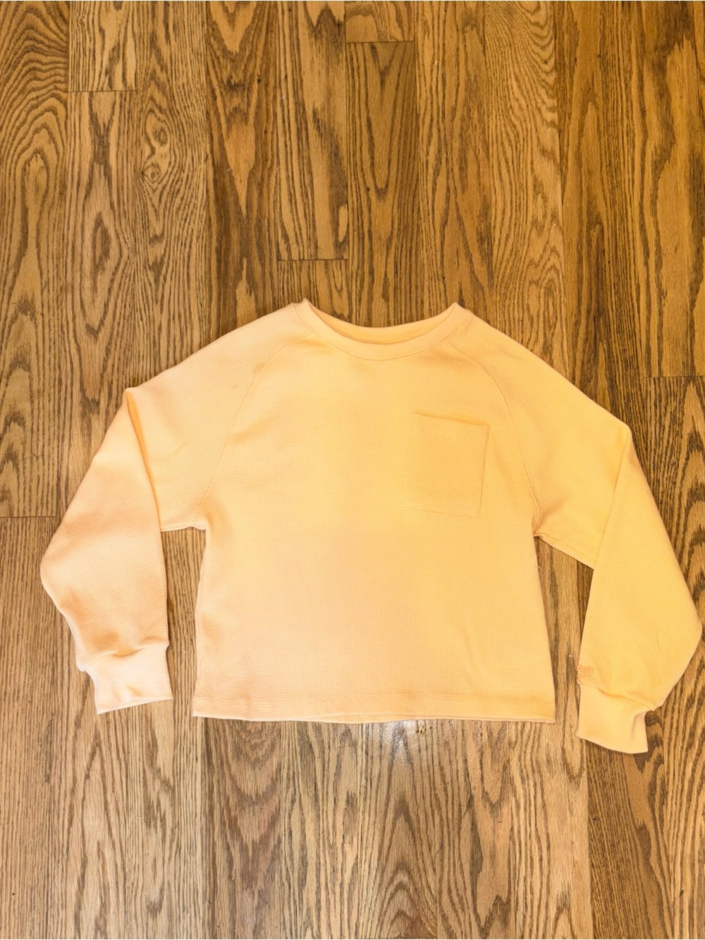 Reebok Girls Peach Yellow Waffle Thermal Long Sleeve Pocket Top Size M (8-9Y)